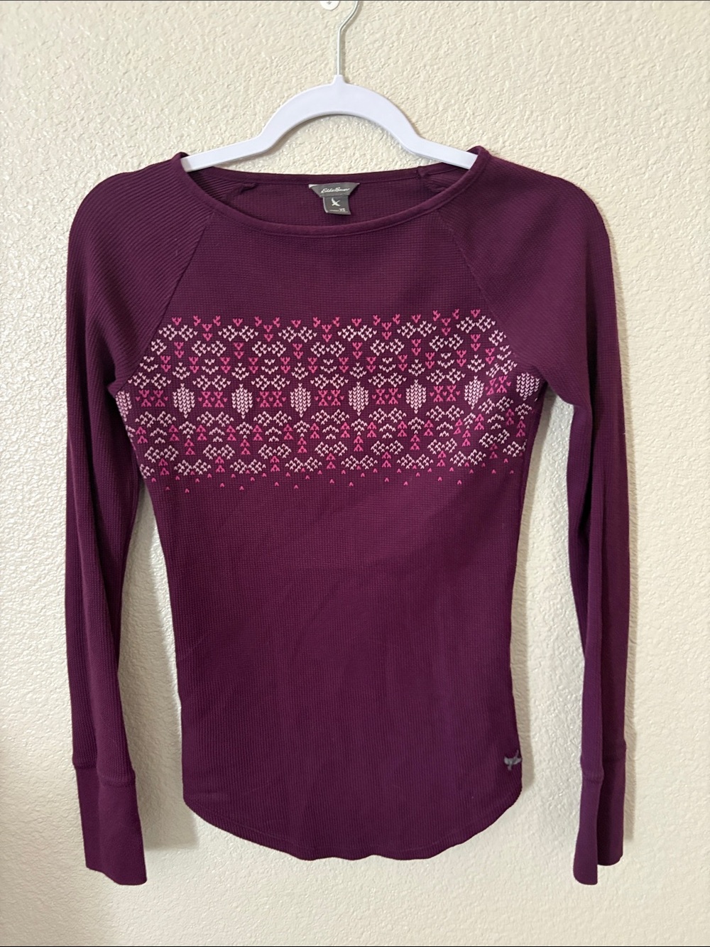 Eddie Bauer Plum Thermal Top with Pink Fair Isle Detail